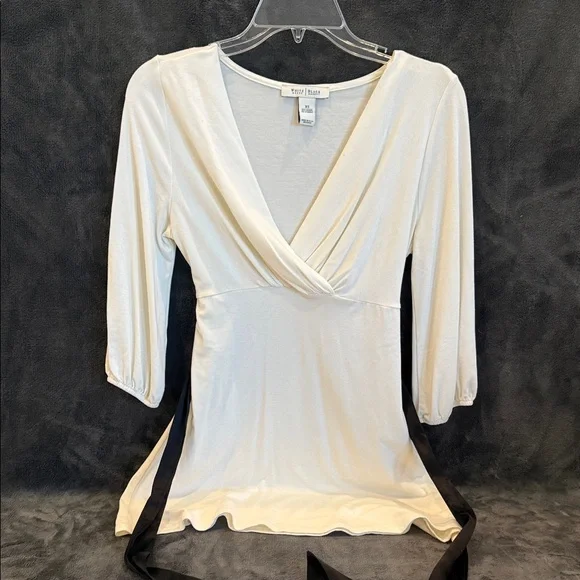 White House Black Market Cream Wrap Blouse - Picture 1 of 3